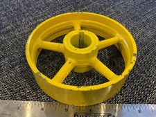 Vintage 5” Cast Iron Industrial Wheel 1’ Bore 5 Spoke Yellow Heavy Duty picture