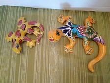 2 Mexican Folk Art Talavera Style Gecko Iguana Wall Hanger 5