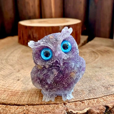 Natural Amethyst Crystal Owl Figurine Gemstone Bird Statue Healing Reiki Gift picture
