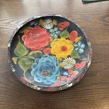 Vintage Hand Painted Folk Art Mexican Batea Wall Hanging Bowl Tray 13” Wood picture