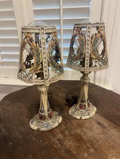 Antique Pair Art Nouveau Spelter Barbola Boudoir Lamps Need Rewiring picture