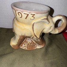 1973 Vintage Frankoma Pottery GOP Elephant Mug Nixon Agnew 4