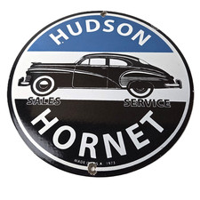 Vintage Hudson Automobiles Sign - Hornet Gas Service Station Porcelain Sign picture
