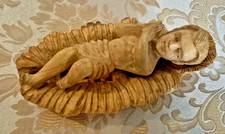 Large 2 Piece Wood Carved 18 - 20 Inch Scale Nativity Set Baby Jesus And Crib picture