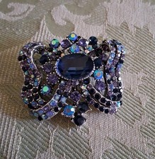 Butterfly Brooch Pin Fashion Jewelry Iridescent Purple Blue Faux Gems Silver picture