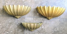 Trio Vntg Syroco Gold Plastic Shell-Shaped Wall Sconce Planters picture