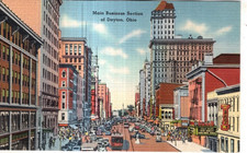 LINEN Postcard        MAIN BUSINESS SECTION OF DAYTON, OHIO picture