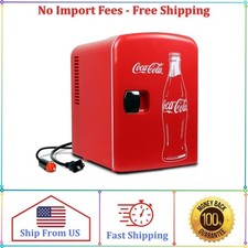 Coca-Cola Mini Fridge 4L 6 Can, Red Portable Beverage Cooler with AC/DC Car Adap picture