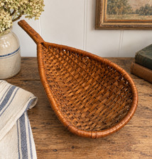 Vintage Woven Wicker Gathering Basket Long Handle Rustic Farmhouse Decor 16