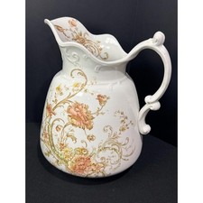 Vintage Royal Porcelain Floral Design Water Pitcher Scalloped Top Ornate Handle picture