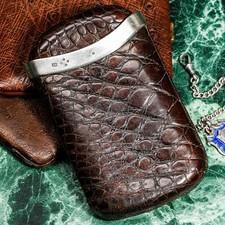 Refined English Antique Alligator Leather Sterling Silver Luxury Cigar Case picture
