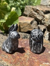 Vintage Aardik Collection Carved Soapstone Wolf Owl Figures Small 2” picture