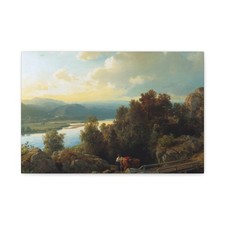 Hans Gude (1825-1903) A Lakeside Landscape 1861 - Canvas Wall Art picture