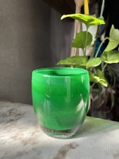 Glassybaby Studio Art Glass Handblown Candle Holder Mistletoe Green Triskelion picture