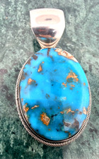 Vintage Navajo Native Ray Bennett Turquoise Sterling Silver Pendant large picture