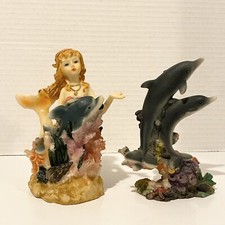 Dolphin And Mermaid Ceramic Figurines Jumping Coral Reefs picture