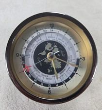 Vintage MCM World Times Desk Clock Aviation Chrome Brass Walter Kidde Aerospace picture