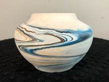 Vintage Nemadji Pottery Vase Blue / Orange Native American Marked 4
