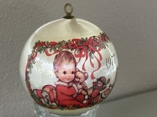 HALLMARK 1977 BABY FIRST CHRISTMAS SATIN BULB ORNAMENT picture