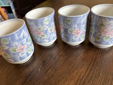 4 Maebata China Ceramic Tea Cup Set Box Blue White Floral Japan picture