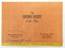 The Brown Derby Coffee Shop Menu Vintage Restaurant Hollywood At Vine California picture