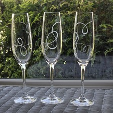 Set of 3 Mikasa Love Story Champagne Flutes Etched Crystal Wedding Toasting   picture