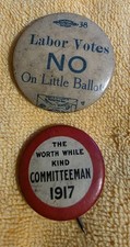 Vintage Labor Union & 1917 Committeeman Political Pinback Lot (2) Chicago Issue picture