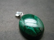 Green Malachite Sterling Silver Pendant - 1.1