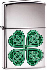 Zippo Celtic 4 Leaf Clover Lighter Street Chrome Windproof Pocket Lighter New picture