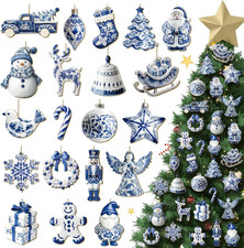40 Pcs Christmas Chinoiserie Ornaments Blue and White Porcelain Wooden picture