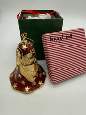 Vtg Red and Golden Angel and Stars Enamel Bell Holiday Christmas Decor Ornament picture