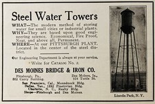 1913 AD.(N14)~DES MOINES BRIDGE & IRON CO. DES MOINES, IOWA. STEEL WATER TOWERS picture