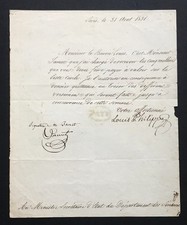 FRANCE. AUTOGRAPH OF KING LOUIS-PHILIPPE ON A LETTER SENT TO BARON LOUIS. 1836. picture