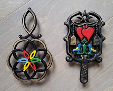 SMALL WILTON CAST IRON TRIVETS HEARTS BIRDS LINKED CIRCLES (2) picture