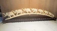 VTG Family of 8 Elephants Parade on Bridge Carved Resin Sculpture on Wood 20” picture