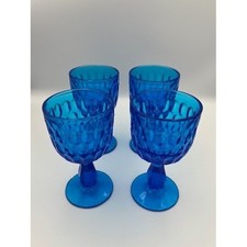 Fenton Vintage Cobalt Blue Thumbprint Water Wine Goblets Set of 4 Pedestal Glass picture