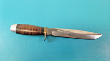 Large EIG Cutlery Italy Fighting Dagger Knife Stacked Leather c. 1950's TR1955 picture