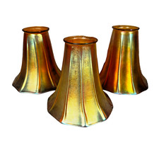 Group Of Three Steuben Iridescent Gold Art Glass Shades picture