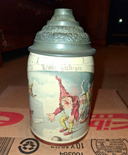 Gnome Bowling Mettlach 1/2L German beer stein antique # 727 / 1909 pewter lid picture