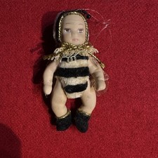 Mini Porcelain Baby Bumblebee Ornament 3” Hanging Figurine Vintage Style  picture