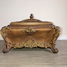 Jewelry Trinket Box Woodish Caramel Old Hand Carved Unique Shape 12x6x7