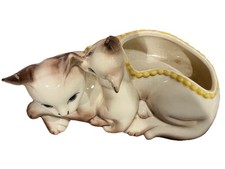 Vintage 1963 HULL POTTERY Siamese Mother Cat & Kitten Planter Figure Home Decor picture