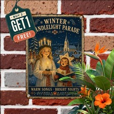 Modern Swedish Folk Art Floral Sign 8x12 Nordic Cottage Metal Tin Plaque picture