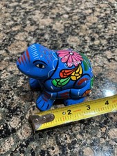 NWT Talavera Frog Trinket Box painted Brightly Blue Pink Florals Cancun Mexico. picture