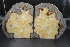 Pair of Septarian Nodule Bookends Calcite Crystal Fossil Stones,  Polish Smooth picture