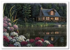 Cottage on the banks of the river Boat Flowers Landscape NEW modern postcard picture