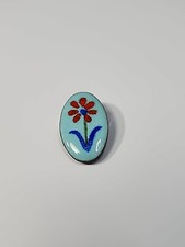 Red Daisy Flower Blue Background Lapel Pin Hard Enamel  picture