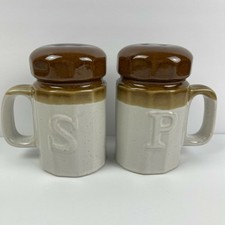 Brown Drip Glaze Ceramic Salt & Pepper Shakers 70s boho cottage rustic granola picture