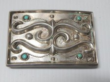 ANTIGUE / VINTAGE NAVAJO INDIAN STERLING SILVER TURQUOISE WESTERN RODEO BUCKLE picture