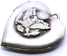 SWEETHEAR US Army Military Charm EAGLE Heart LOCKET DOUBLE PHOTO picture